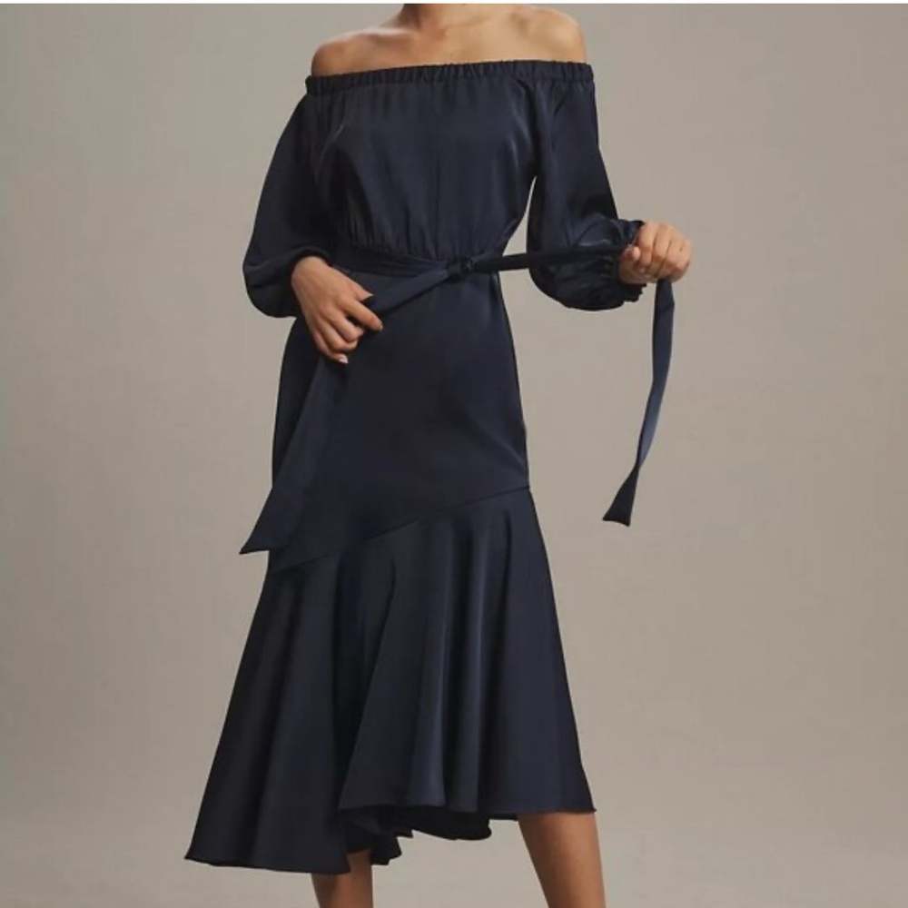 NWT Sachin + Babi Midnight Blue Asymmetrical of the shoulder Dress